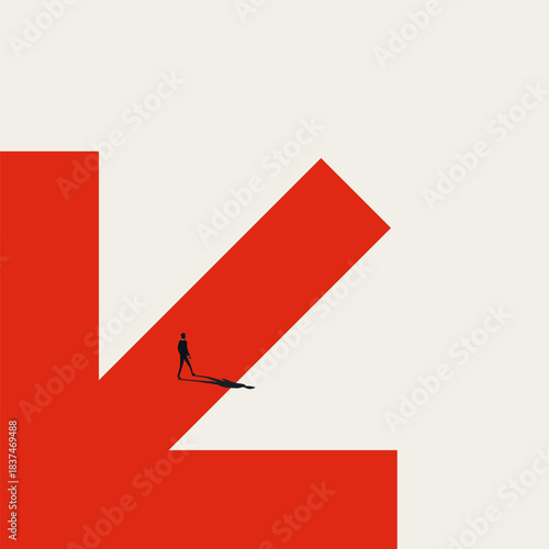 Free Download Minimalist vector concept illustration of a silhouette of a businessman walking on a large red arrow path. Concept of strategic direction, career choices, leadership, and making business decisions. - GFXLoad