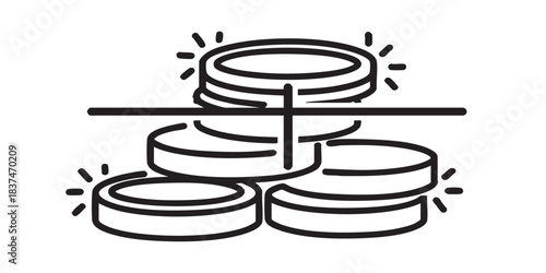 Coins with shine sparkling thin line icon, slot currency concept. Vector graphics. Casino slots money sign on white background, style icon mobile or web desigى