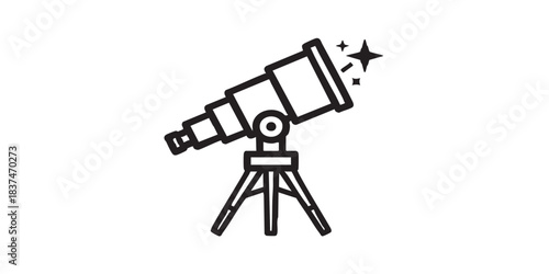 Telescope on tripod stand thin line icon, space exploration concept. Vector graphics. Space sky discovery, magnifying tool sign on white background, style icon mobile or web design.
