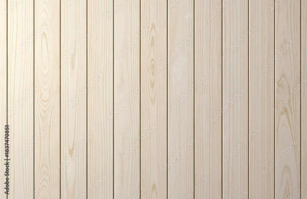 Fototapeta premium Close-up view of light wooden planks arranged horizontally. Natural wood grain texture displays subtle swirls, knots. Surface offers warm aesthetic suitable for interior design projects furniture