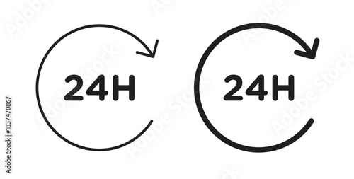 24 Hrs icons, vector design. Silhouette and stroke icon collection