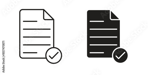 Accept document icons, vector design. Silhouette and stroke icon collection