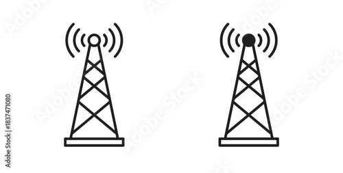 Antenna icons, vector design. Silhouette and stroke icon collection