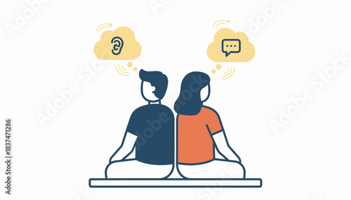 A couple engaging in conflict resolution techniques sitting backtoback while they take turns discussing their perspectives.