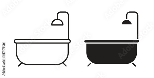 Bathroom icons, vector design. Silhouette and stroke icon collection