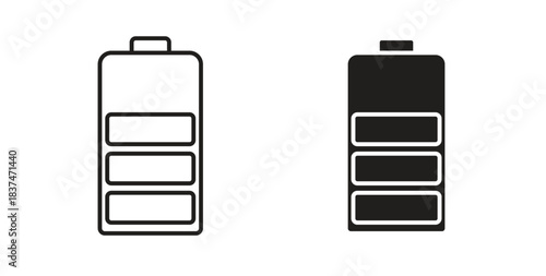 Battery icons, vector design. Silhouette and stroke icon collection