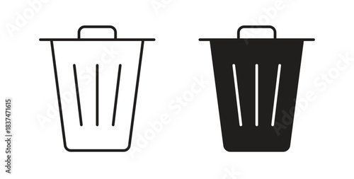 Bin icons, vector design. Silhouette and stroke icon collection