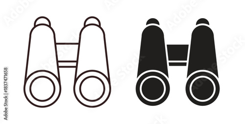 Binoculars icons, vector design. Silhouette and stroke icon collection