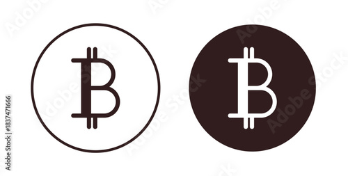 Bitcoin icons, vector design. Silhouette and stroke icon collection