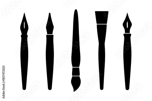 Various paint brush shapes for artistic techniques and styles.