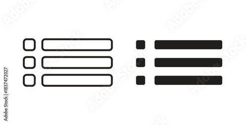Bulleted list icons, vector design. Silhouette and stroke icon collection