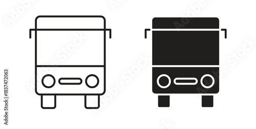 Bus icons, vector design. Silhouette and stroke icon collection