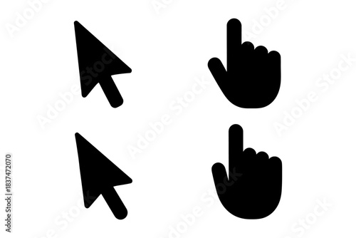 Cursor arrows and hand pointers on white background.