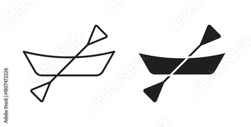 Canoe icons, vector design. Silhouette and stroke icon collection
