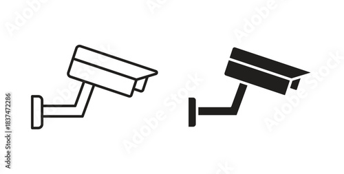 CCTV icons, vector design. Silhouette and stroke icon collection