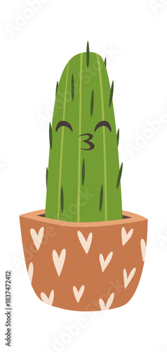 Cute potted cactus sending kiss