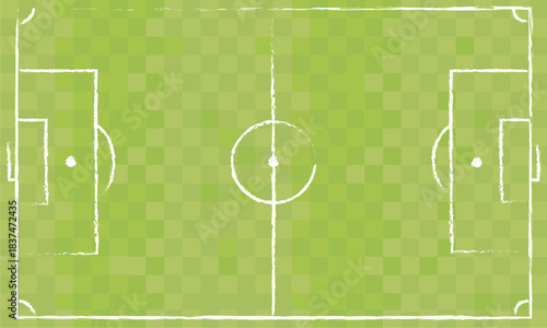 Cancha de futbol soccer cuadriculada con marcas blancas dibujadas