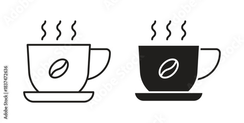 Coffee icons, vector design. Silhouette and stroke icon collection