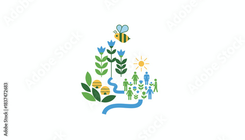 A community event poster showcasing local environmental initiatives aimed at protecting bee habitats and promoting native plants.