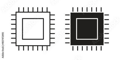 CPU icons, vector design. Silhouette and stroke icon collection