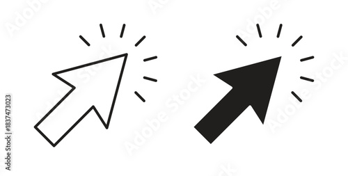Cursor icons, vector design. Silhouette and stroke icon collection