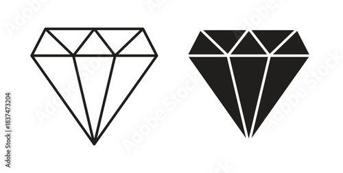 Diamond icons, vector design. Silhouette and stroke icon collection