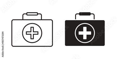 Doctor bag icons, vector design. Silhouette and stroke icon collection
