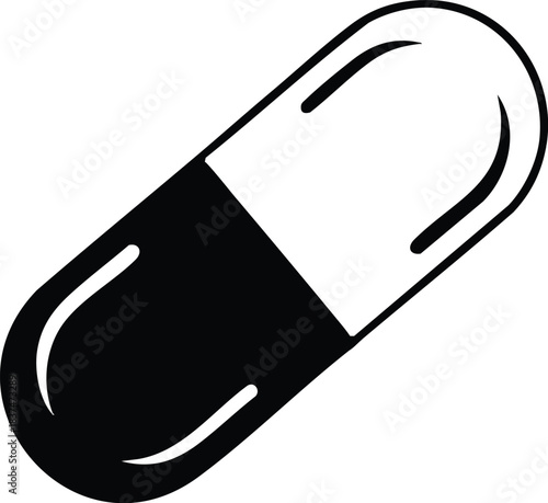 Black and white capsule medicine a common pharmaceutical drug.
