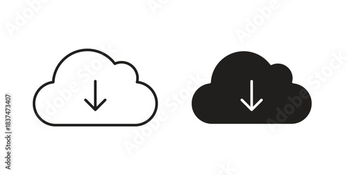 Download from Cloud icons, vector design. Silhouette and stroke icon collection