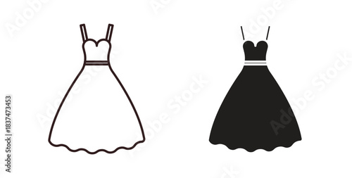 Dress icons, vector design. Silhouette and stroke icon collection
