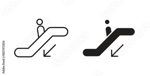 Escalator icons, vector design. Silhouette and stroke icon collection