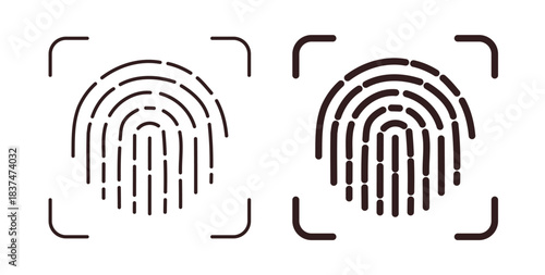Fingerprint icons, vector design. Silhouette and stroke icon collection