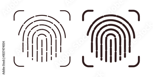 Fingerprint icons, vector design. Silhouette and stroke icon collection