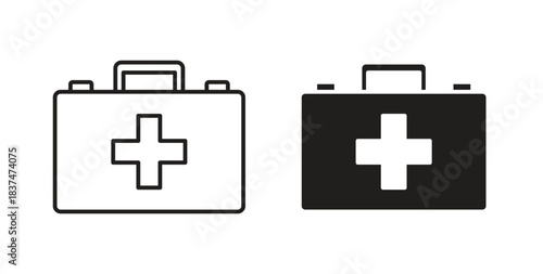 First aid icons, vector design. Silhouette and stroke icon collection