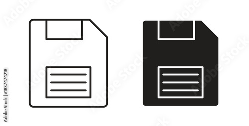 Floppy disk icons, vector design. Silhouette and stroke icon collection