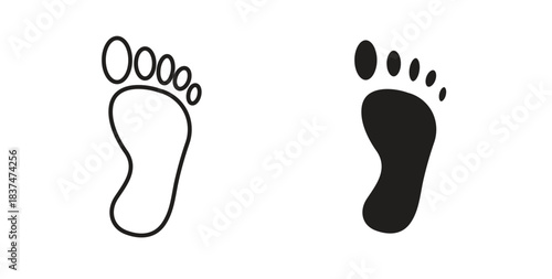 Foot icons, vector design. Silhouette and stroke icon collection