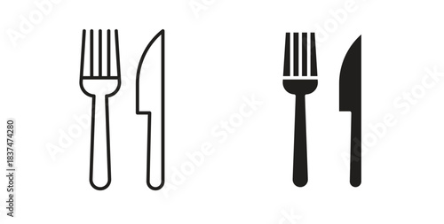 Fork and Knife icons, vector design. Silhouette and stroke icon collection