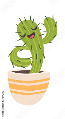 Cute green potted cacti dancing