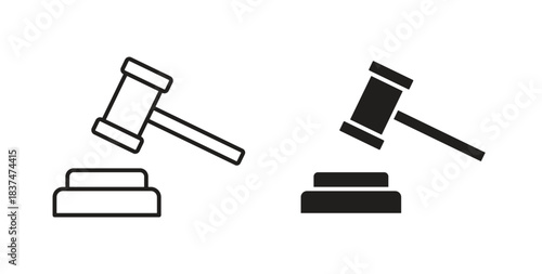 Gavel icons, vector design. Silhouette and stroke icon collection