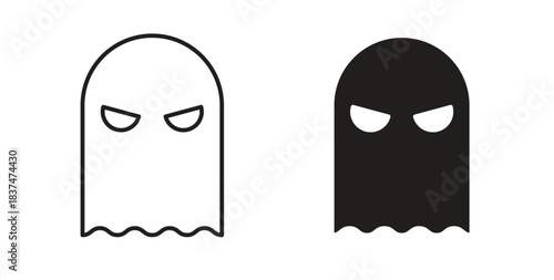 Ghost icons, vector design. Silhouette and stroke icon collection