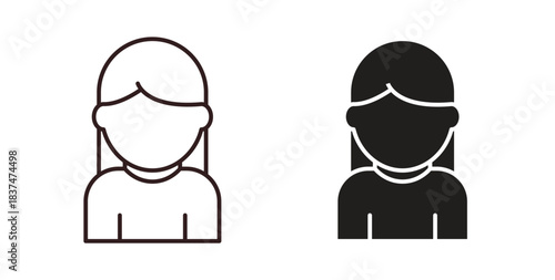 Girl icons, vector design. Silhouette and stroke icon collection