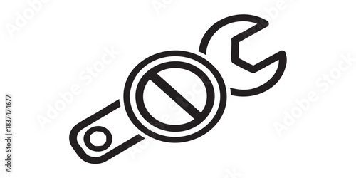 Wrench ban solid icon, repair concept. Vector graphics. Spanner with close button, forbidden item sign on white background, style icon mobile or web design