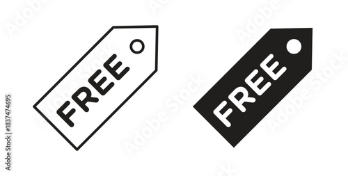 Free tag icons, vector design. Silhouette and stroke icon collection