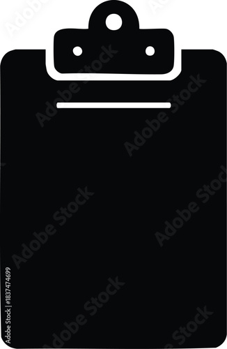 Black clipboard icon representing a document holder for notes and tasks.
