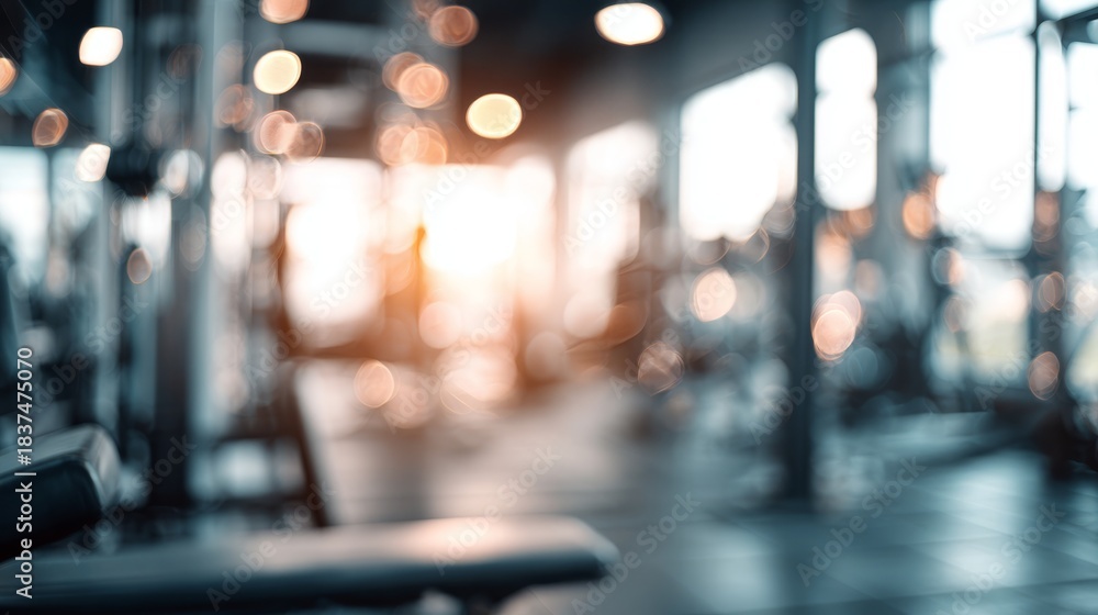 Fototapeta premium Fitness gym with exercise equipment silhouettes and dynamic lighting