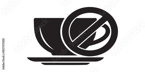 Hot coffee cup ban solid icon, drink concept. Vector graphics. Cup on saucer with close button, forbidden item sign on white background, style icon mobile or web design