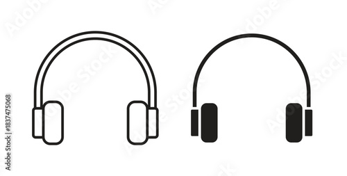 Headphones icons, vector design. Silhouette and stroke icon collection