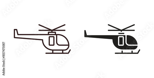 Helicopter icons, vector design. Silhouette and stroke icon collection
