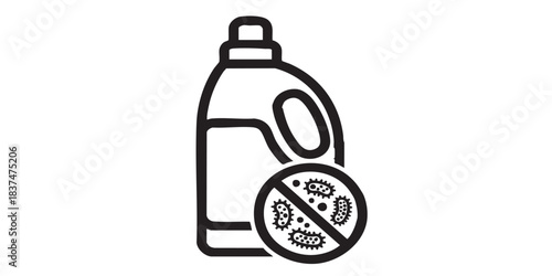 Detergent bottle with handle solid icon, antibacterial agent concept. Vector graphics. Bottle nd bacteria ban sign on white background, style icon mobile or web design