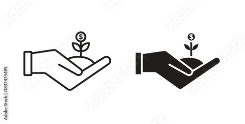 Investment icons, vector design. Silhouette and stroke icon collection